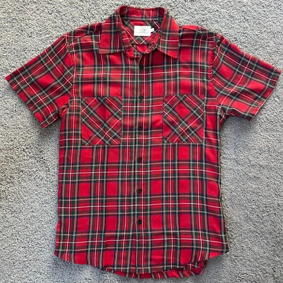 FOG - Fear of God Collection One Button Up Short Sleeve Plaid Side Zipper Shirt - Picture 1 of 7